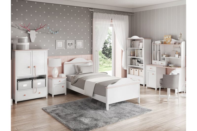 Hilts Makuuhuoneen Kalustesarja - Valkoinen/Vaaleanpunainen - Huonekalut - Kalustesetit - Makuuhuoneen kalustesetit