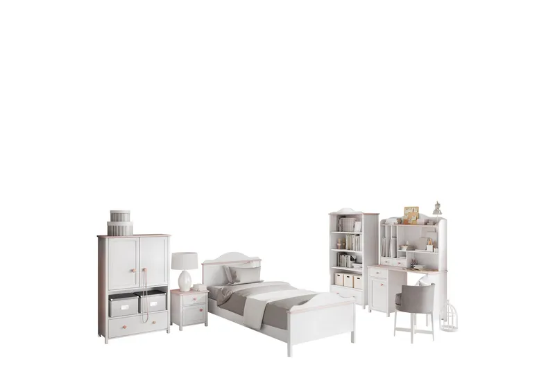 Hilts Makuuhuoneen Kalustesarja, Valkoinen/Vaaleanpunainen