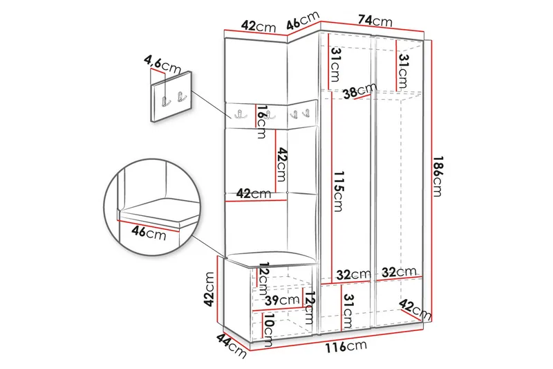 Hollan Hall Kalustesarja - Mustavalkoinen - Huonekalut - Kalustesetit - Eteisen kalustesetit