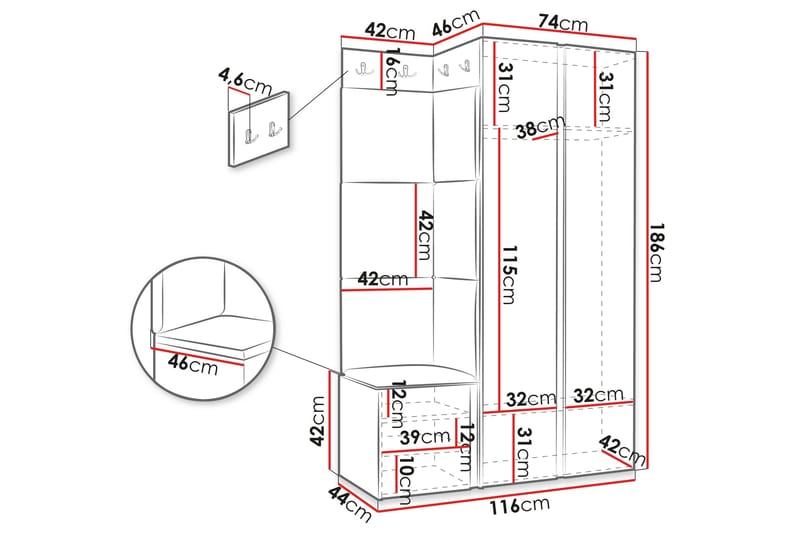 Hollan Hall Kalustesarja - Ruskea - Huonekalut - Kalustesetit - Eteisen kalustesetit
