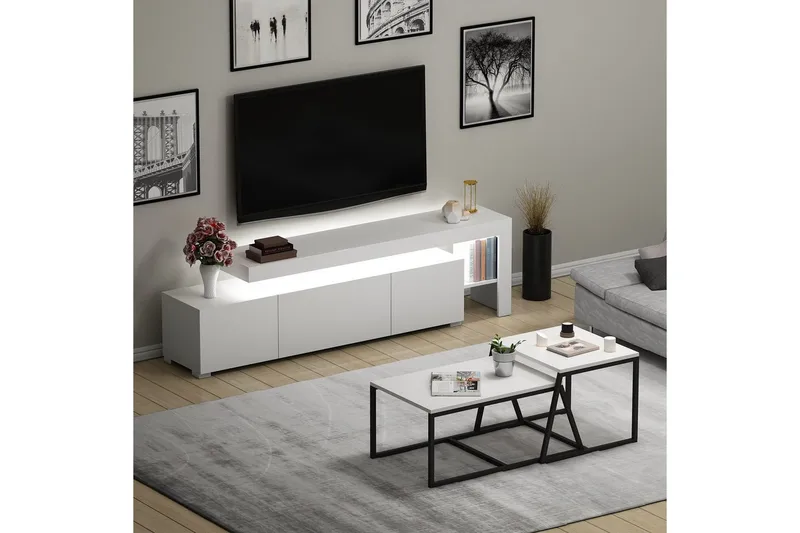 Jurukovo Kalustesetti Olohuoneeseen - Valkoinen - Huonekalut - Kalustesetit - Olohuoneen kalustesetit