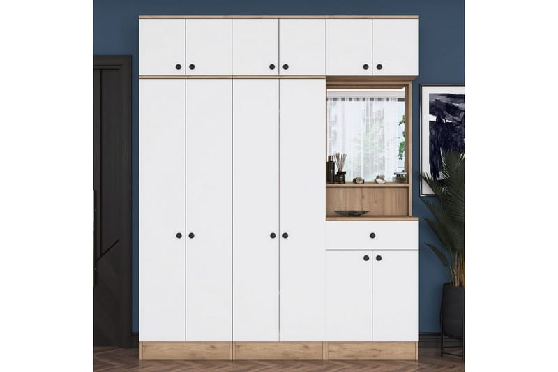 Käytävänaulakko Donel Pähkinäpuu / Valkoinen - Pähkinäpuu / Valkoinen - Huonekalut - Kalustesetit - Eteisen kalustesetit