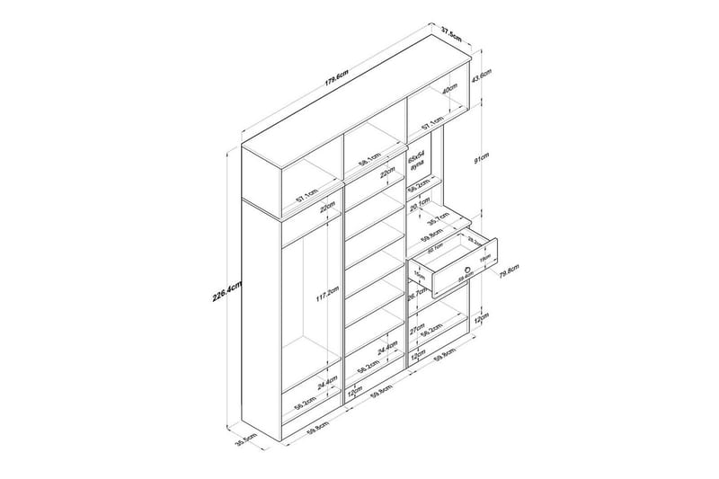 Käytävänaulakko Donel Pähkinäpuu / Valkoinen - Pähkinäpuu / Valkoinen - Huonekalut - Kalustesetit - Eteisen kalustesetit