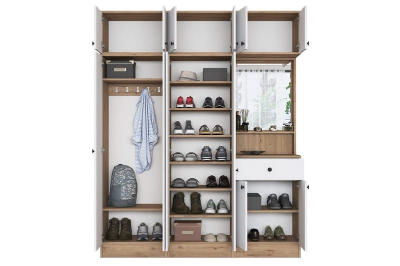 Käytävänaulakko Donel Pähkinäpuu / Valkoinen - Pähkinäpuu / Valkoinen - Huonekalut - Kalustesetit - Eteisen kalustesetit