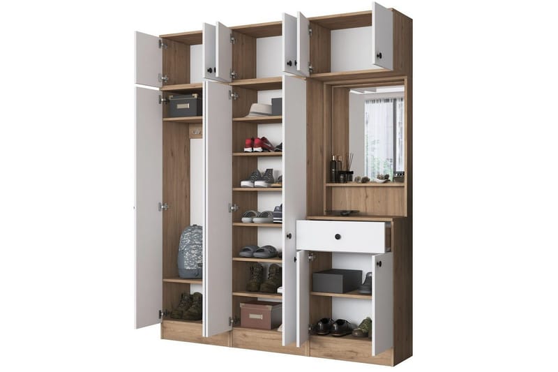 Käytävänaulakko Donel Pähkinäpuu / Valkoinen - Pähkinäpuu / Valkoinen - Huonekalut - Kalustesetit - Eteisen kalustesetit