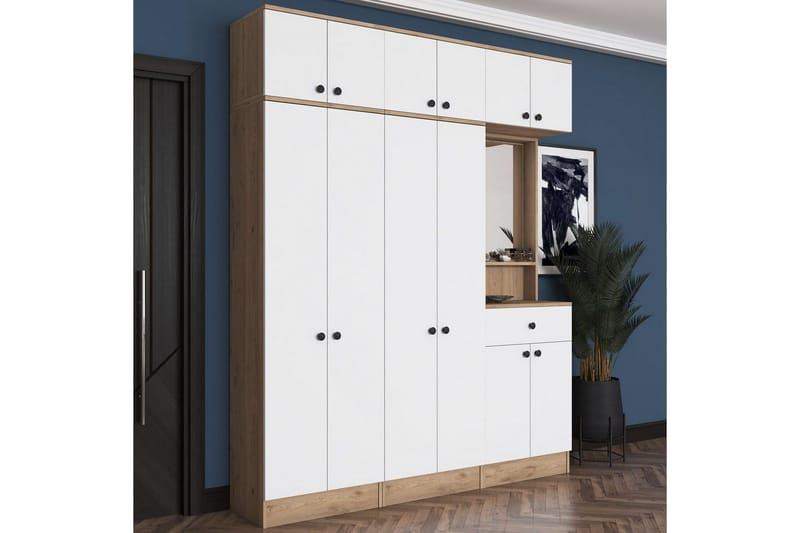 Käytävänaulakko Donel Pähkinäpuu / Valkoinen - Pähkinäpuu / Valkoinen - Huonekalut - Kalustesetit - Eteisen kalustesetit