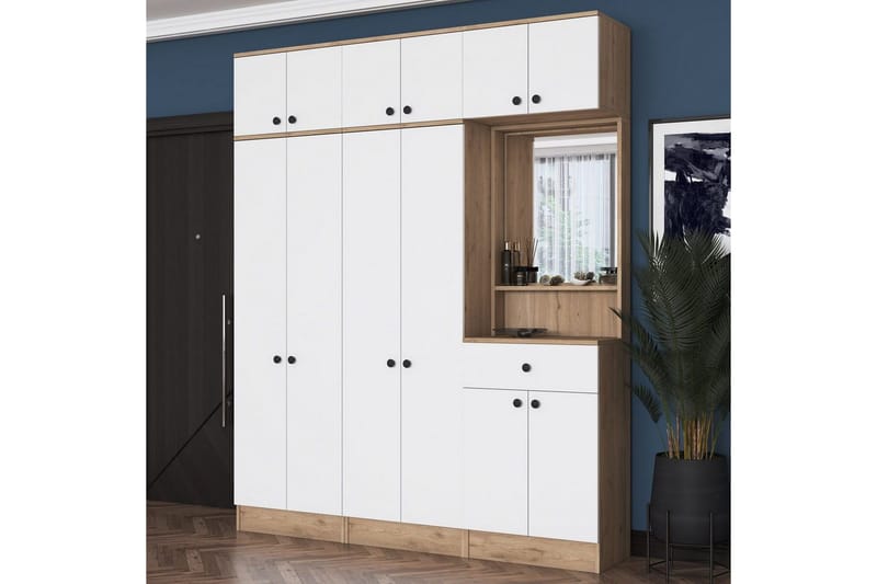 Käytävänaulakko Donel Pähkinäpuu / Valkoinen - Pähkinäpuu / Valkoinen - Huonekalut - Kalustesetit - Eteisen kalustesetit