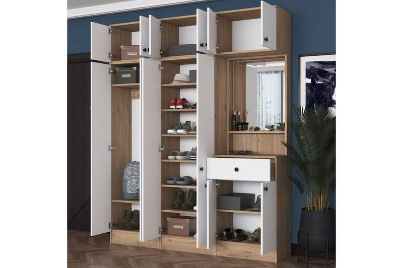 Käytävänaulakko Donel Pähkinäpuu / Valkoinen - Pähkinäpuu / Valkoinen - Huonekalut - Kalustesetit - Eteisen kalustesetit