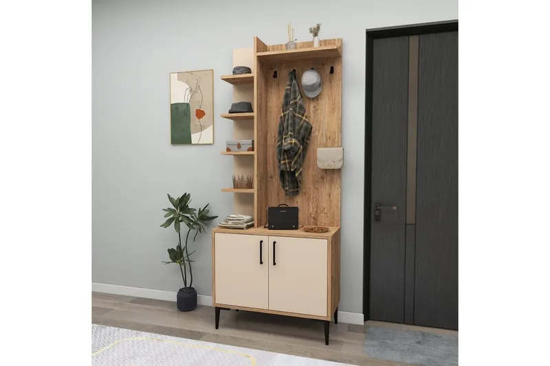 Käytävänaulakko Windholm Atlantic-pine / beige - Beige/Vaaleanvärinen puu - Huonekalut - Kalustesetit - Eteisen kalustesetit