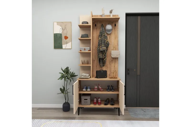 Käytävänaulakko Windholm Atlantic-pine / beige - Beige/Vaaleanvärinen puu - Huonekalut - Kalustesetit - Eteisen kalustesetit