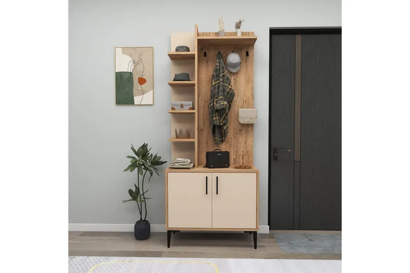 Käytävänaulakko Windholm Atlantic-pine / beige - Beige/Vaaleanvärinen puu - Huonekalut - Kalustesetit - Eteisen kalustesetit