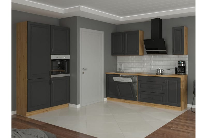 Templemore Möbelset För Kök & Matplats Black/Dark Wood - Huonekalut - Kalustesetit - Keittiön kalustesetit