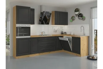 Templemore Möbelset För Kök & Matplats Black/Wood - Huonekalut - Kalustesetit - Keittiön kalustesetit