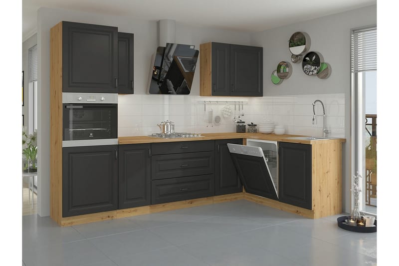 Templemore Möbelset För Kök & Matplats Black/Wood - Huonekalut - Kalustesetit - Keittiön kalustesetit