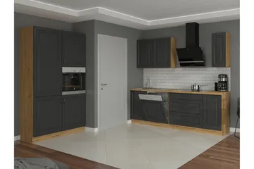 Templemore Möbelset För Kök & Matplats Black/Wood - Huonekalut - Kalustesetit - Keittiön kalustesetit