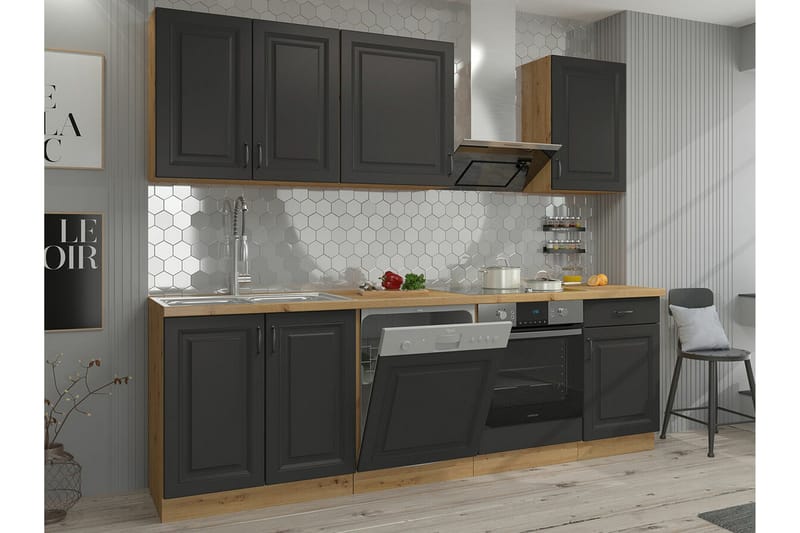 Templemore Möbelset För Kök & Matplats Black/Wood - Huonekalut - Kalustesetit - Keittiön kalustesetit