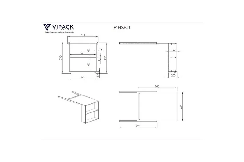 Keskikorkea sänky kirjoituspöydällä, 4-ovisella kaapilla, ripustushyllyllä ja 2-ovisella kaapilla Pino - Huonekalut - Lasten kalusteet - Lasten huonekalusetti