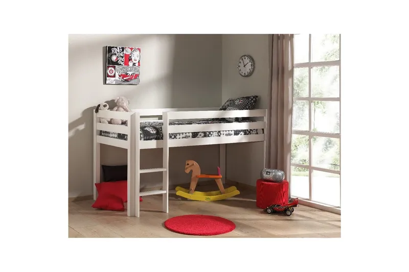 Keskikorkea sänky kirjoituspöydällä, 4-ovisella kaapilla, ripustushyllyllä ja 2-ovisella kaapilla Pino - Huonekalut - Lasten kalusteet - Lasten huonekalusetti