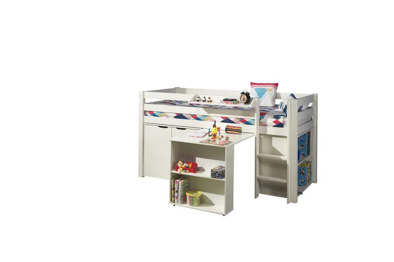 Keskikorkea sänky kirjoituspöydällä, kirjahyllyllä, 2-ovisella kaapilla ja ripustushyllyllä Pino, undefined