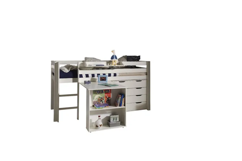 Keskikorkea sänky kirjoituspöydällä ja 4-ovisella kaapilla, jossa ripustushylly Pino, undefined