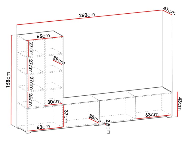 Klinkerville TV-yksikkö 260 cm - Pähkinänruskea - Huonekalut - Kalustesetit - Olohuoneen kalustesetit