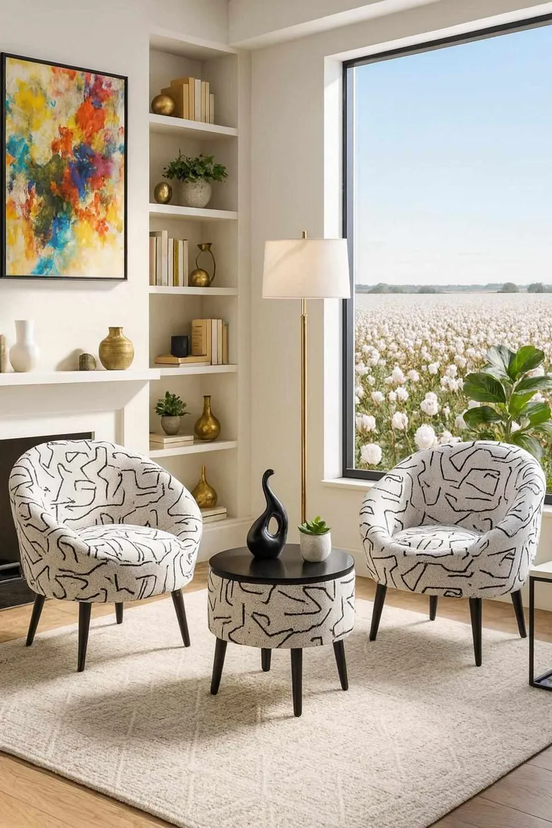 Korvatuoli- ja sohvapöytäsarja (3 osaa) Atelier Del Sofa Lida (75 x 100 x 42 cm) musta/valkoinen - Musta/valkoinen - Huonekalut - Kalustesetit - Olohuoneen kalustesetit