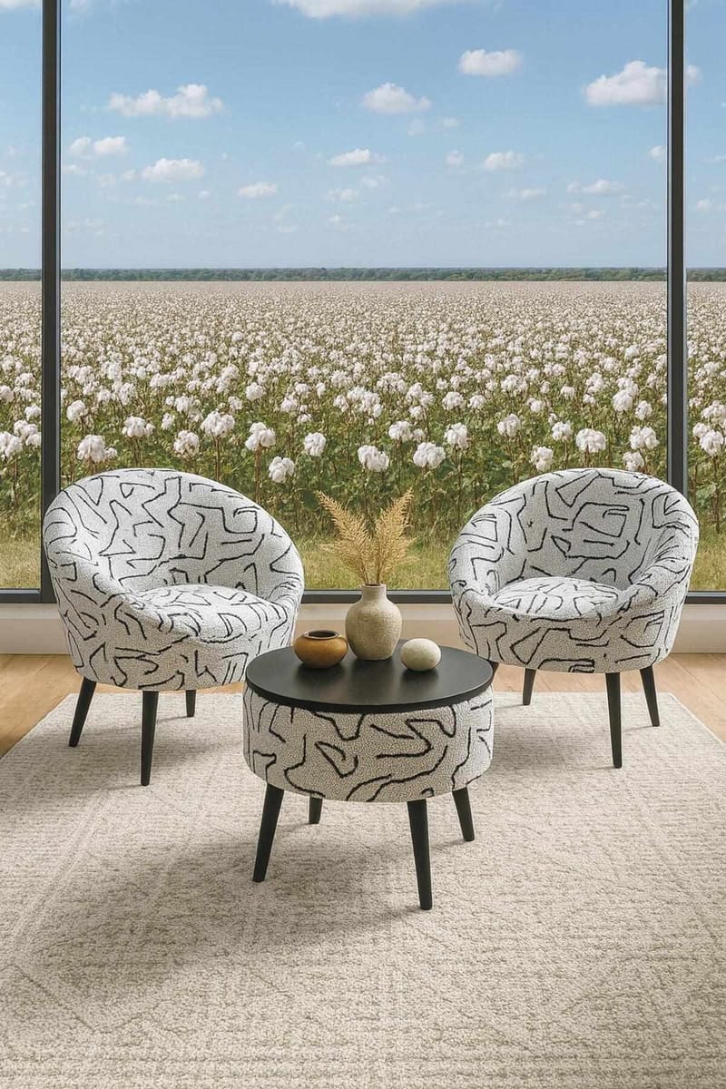 Korvatuoli- ja sohvapöytäsarja (3 osaa) Atelier Del Sofa Lida (75 x 100 x 42 cm) musta/valkoinen - Musta/valkoinen - Huonekalut - Kalustesetit - Olohuoneen kalustesetit
