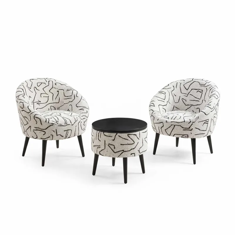 Korvatuoli- ja sohvapöytäsarja (3 osaa) Atelier Del Sofa Lida (75 x 100 x 42 cm) musta/valkoinen, Musta/valkoinen