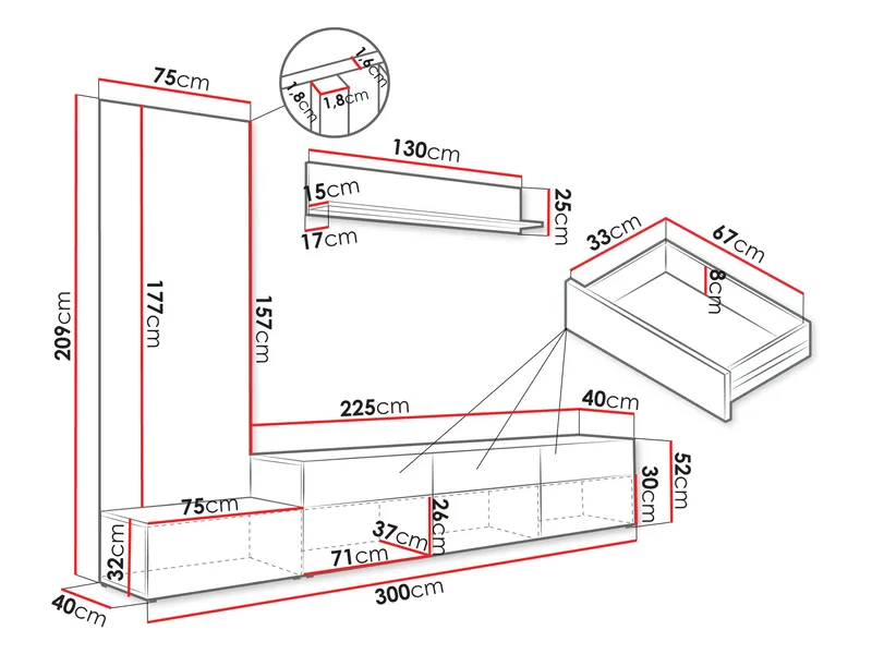 Kyrelon TV-yksikkö - Huonekalut - Kalustesetit - Olohuoneen kalustesetit