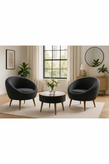 Lepotuoli- ja sohvapöytäsarja (3 osaa) Atelier Del Sofa Lida Linen (75 x 100 x 42 cm) Antrasiitti - Antrasiitti - Huonekalut - Kalustesetit - Olohuoneen kalustesetit