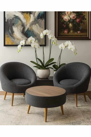 Lepotuoli- ja sohvapöytäsarja (3 osaa) Atelier Del Sofa Lida Linen (75 x 100 x 42 cm) Antrasiitti - Antrasiitti - Huonekalut - Kalustesetit - Olohuoneen kalustesetit