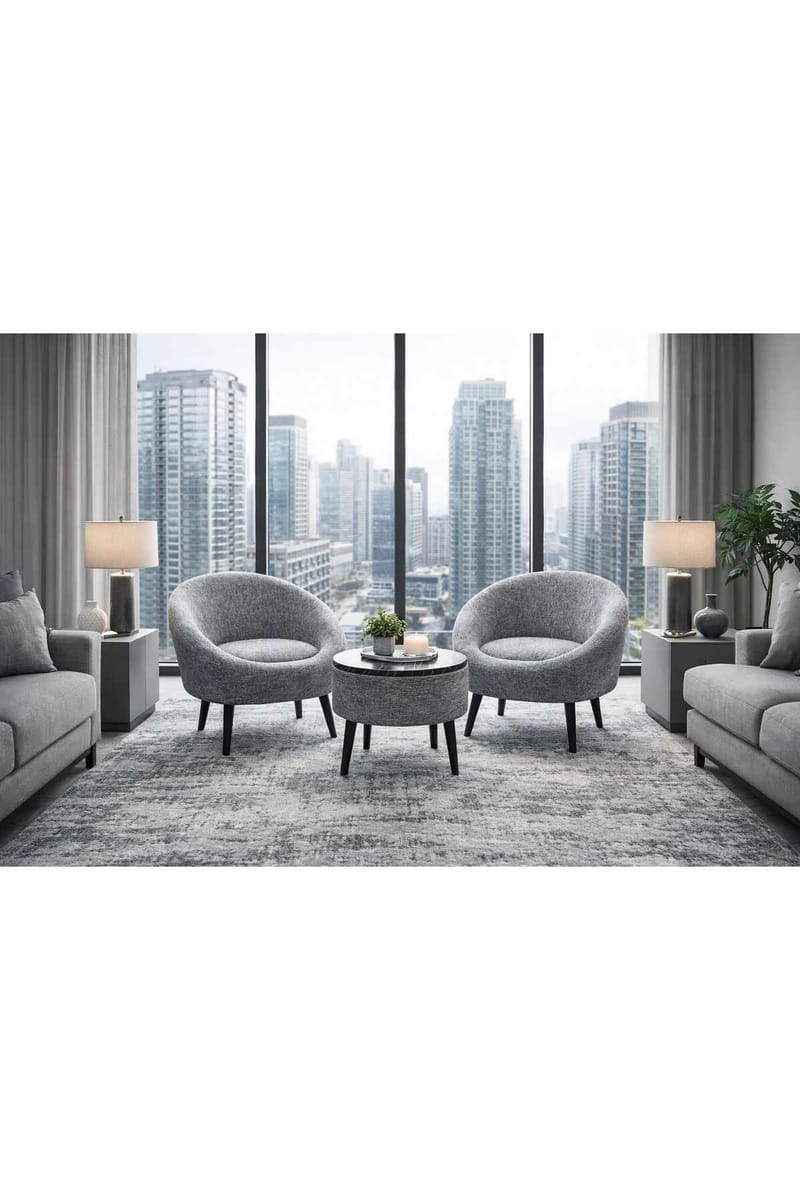 Lepotuoli- ja sohvapöytäsarja (3 osaa) Atelier Del Sofa Lida Linen (75 x 100 x 42 cm) Harmaa - Huonekalut - Kalustesetit - Olohuoneen kalustesetit