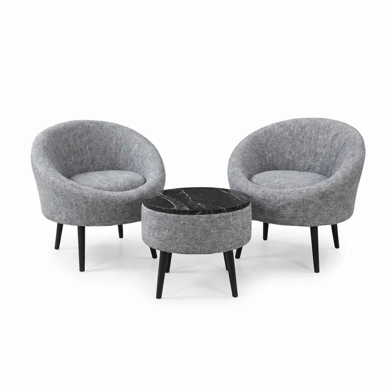 Lepotuoli- ja sohvapöytäsarja (3 osaa) Atelier Del Sofa Lida Linen (75 x 100 x 42 cm) Harmaa