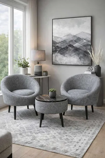 Lepotuoli- ja sohvapöytäsarja (3 osaa) Atelier Del Sofa Lida Linen (75 x 100 x 42 cm) Harmaa - Huonekalut - Kalustesetit - Olohuoneen kalustesetit