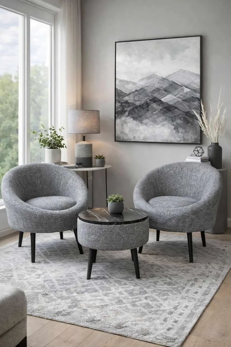 Lepotuoli- ja sohvapöytäsarja (3 osaa) Atelier Del Sofa Lida Linen (75 x 100 x 42 cm) Harmaa - Huonekalut - Kalustesetit - Olohuoneen kalustesetit