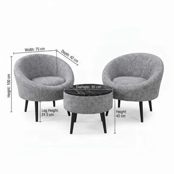 Lepotuoli- ja sohvapöytäsarja (3 osaa) Atelier Del Sofa Lida Linen (75 x 100 x 42 cm) Harmaa - Huonekalut - Kalustesetit - Olohuoneen kalustesetit