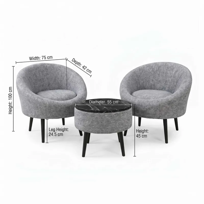 Lepotuoli- ja sohvapöytäsarja (3 osaa) Atelier Del Sofa Lida Linen (75 x 100 x 42 cm) Harmaa - Huonekalut - Kalustesetit - Olohuoneen kalustesetit