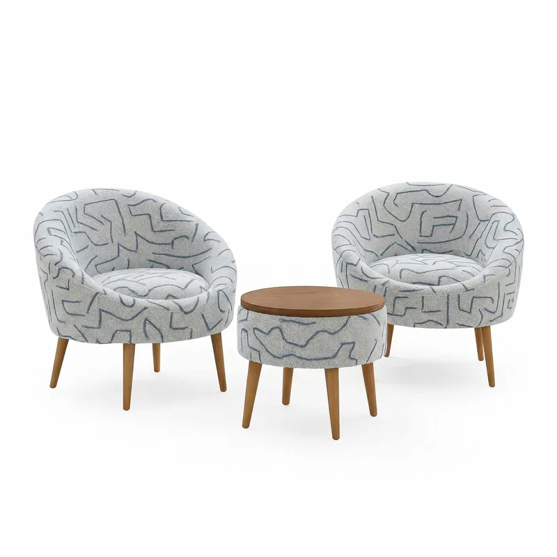 Lepotuoli- ja sohvapöytäsarja (3 osaa) Atelier Del Sofa Lida Weave (75 x 100 x 42 cm) Tummansininen Valkoinen, Tummansininen ja valkoinen