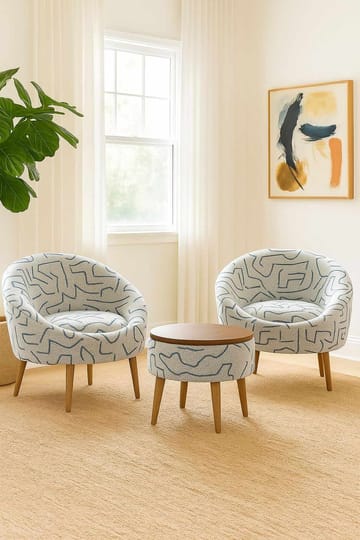 Lepotuoli- ja sohvapöytäsarja (3 osaa) Atelier Del Sofa Lida Weave (75 x 100 x 42 cm) Tummansininen Valkoinen - Tummansininen ja valkoinen - Huonekalut - Kalustesetit - Olohuoneen kalustesetit