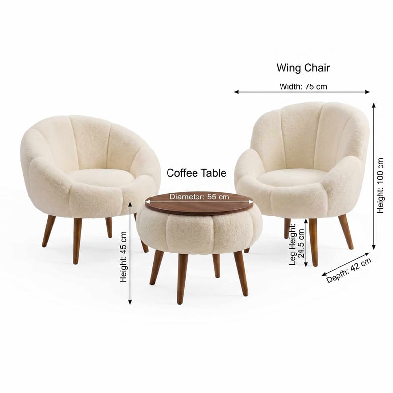 Lepotuoli- ja sohvapöytäsarja (3 osaa) Atelier Del Sofa Lida Wellsoft (75 x 100 x 42 cm) Kermanvärinen - Huonekalut - Kalustesetit - Olohuoneen kalustesetit
