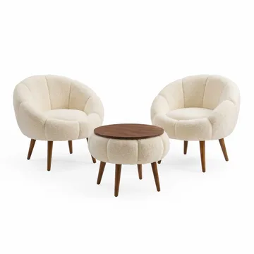 Lepotuoli- ja sohvapöytäsarja (3 osaa) Atelier Del Sofa Lida Wellsoft (75 x 100 x 42 cm) Kermanvärinen