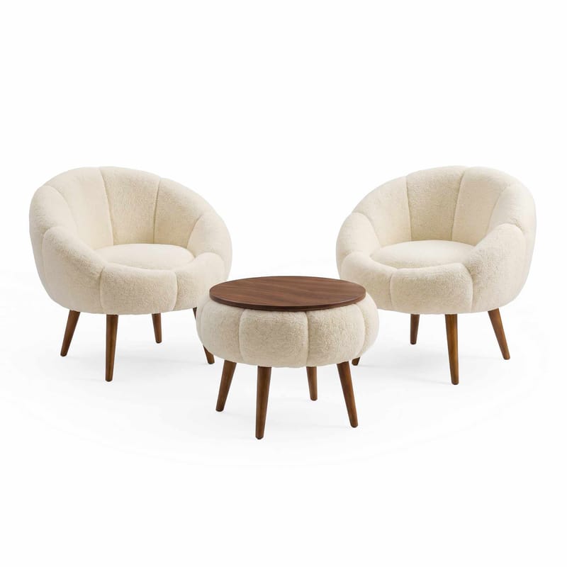 Lepotuoli- ja sohvapöytäsarja (3 osaa) Atelier Del Sofa Lida Wellsoft (75 x 100 x 42 cm) Kermanvärinen, undefined