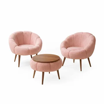 Lepotuoli- ja sohvapöytäsarja (3 osaa) Atelier Del Sofa Lida Wellsoft (75 x 100 x 42 cm) Vaaleanpunainen