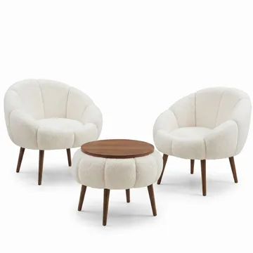 Lepotuoli- ja sohvapöytäsarja (3 osaa) Atelier Del Sofa Lida Wellsoft (75 x 100 x 42 cm) Valkoinen