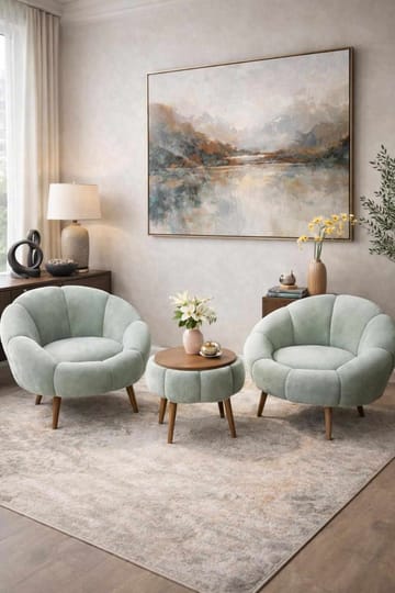 Lepotuoli- ja sohvapöytäsarja (3 osaa) Atelier Del Sofa Lida Wellsoft (75 x 100 x 42 cm) Vihreä - Huonekalut - Kalustesetit - Olohuoneen kalustesetit