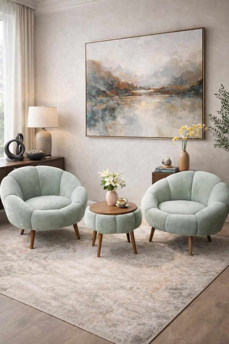 Lepotuoli- ja sohvapöytäsarja (3 osaa) Atelier Del Sofa Lida Wellsoft (75 x 100 x 42 cm) Vihreä - Huonekalut - Kalustesetit - Olohuoneen kalustesetit