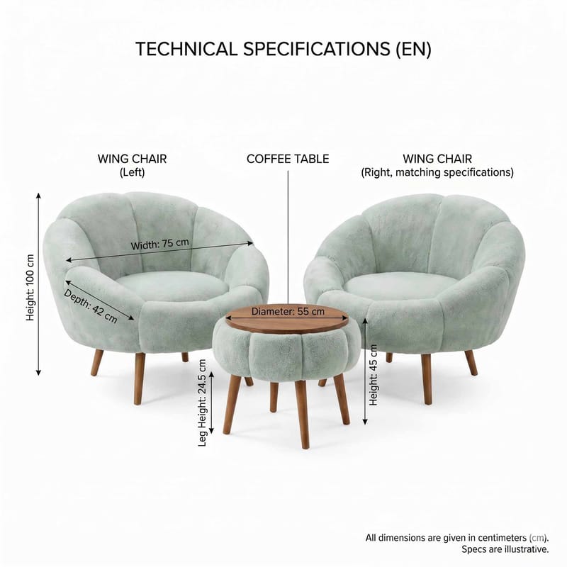 Lepotuoli- ja sohvapöytäsarja (3 osaa) Atelier Del Sofa Lida Wellsoft (75 x 100 x 42 cm) Vihreä - Huonekalut - Kalustesetit - Olohuoneen kalustesetit
