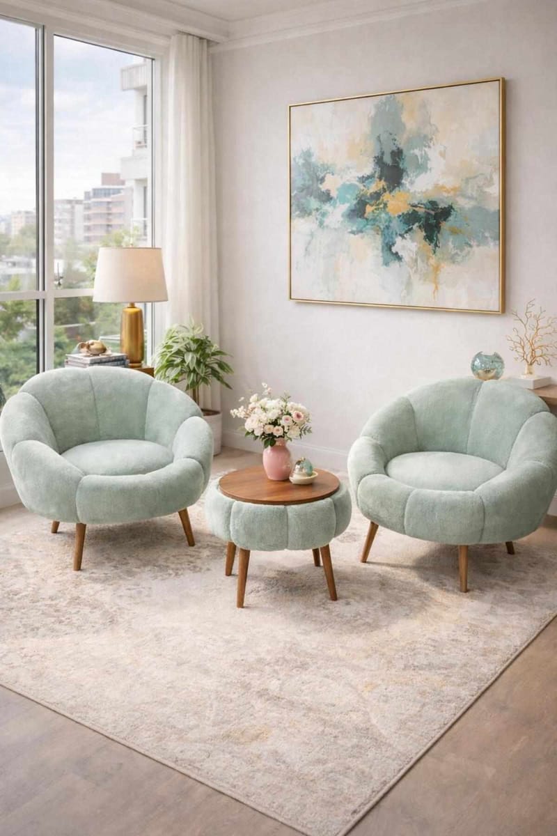 Lepotuoli- ja sohvapöytäsarja (3 osaa) Atelier Del Sofa Lida Wellsoft (75 x 100 x 42 cm) Vihreä - Huonekalut - Kalustesetit - Olohuoneen kalustesetit