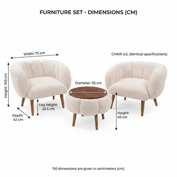 Lepotuoli- ja sohvapöytäsarja (3 osaa) Atelier Del Sofa Lotus Wellsoft (75 x 100 x 42 cm) Beige - Huonekalut - Kalustesetit - Olohuoneen kalustesetit