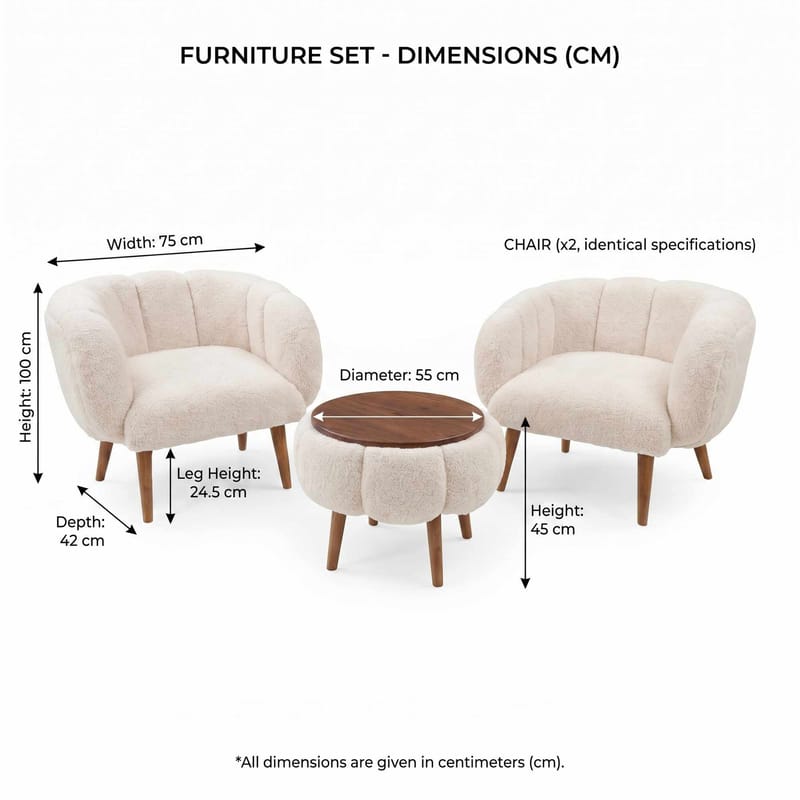 Lepotuoli- ja sohvapöytäsarja (3 osaa) Atelier Del Sofa Lotus Wellsoft (75 x 100 x 42 cm) Beige - Huonekalut - Kalustesetit - Olohuoneen kalustesetit